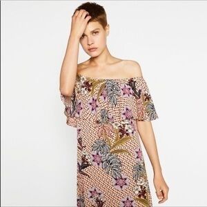 Zara Off The Shoulder Floral Print Midi dress